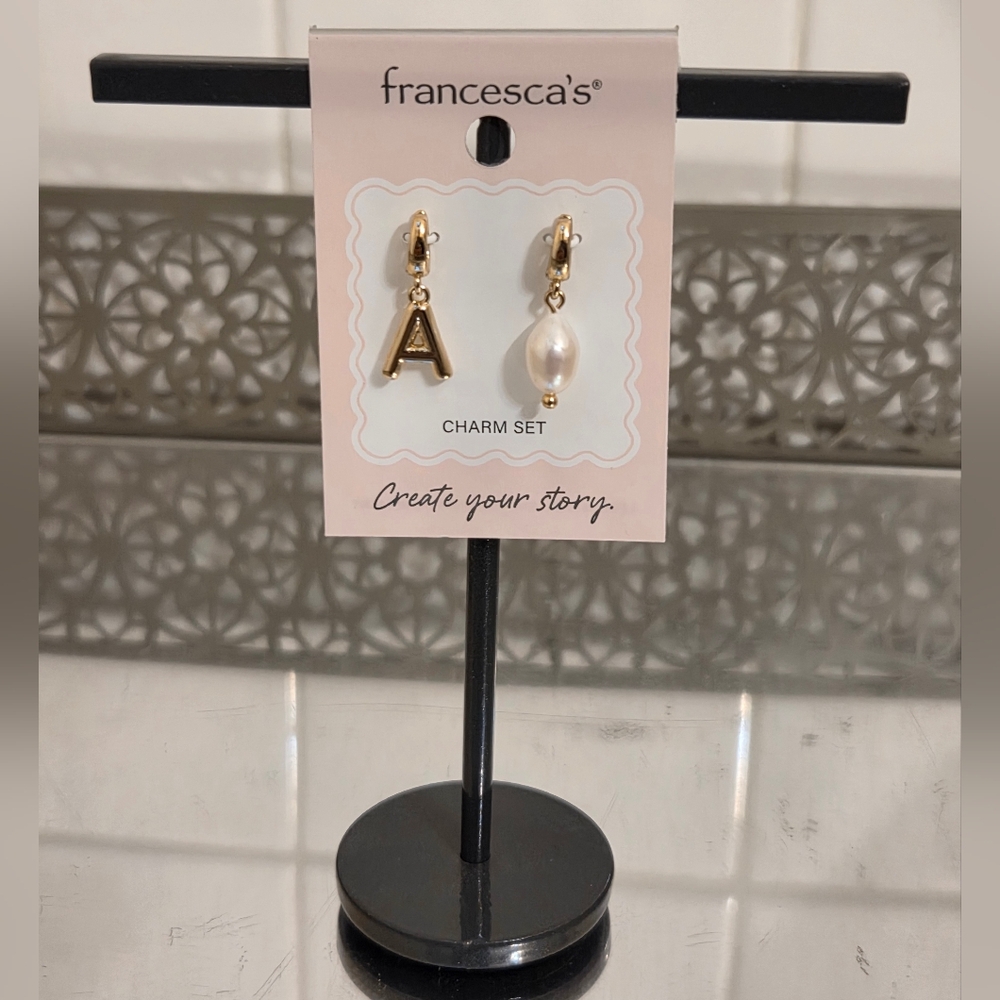 Francesca's Gold Initial 'A' Charm with Pearl Drop